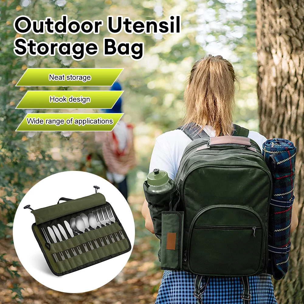 Outdoor Camping Tableware Storage Bag Portable Roll-up Bag Cutlery Storage Waterproof Box For Forks Spoons Chopsticks