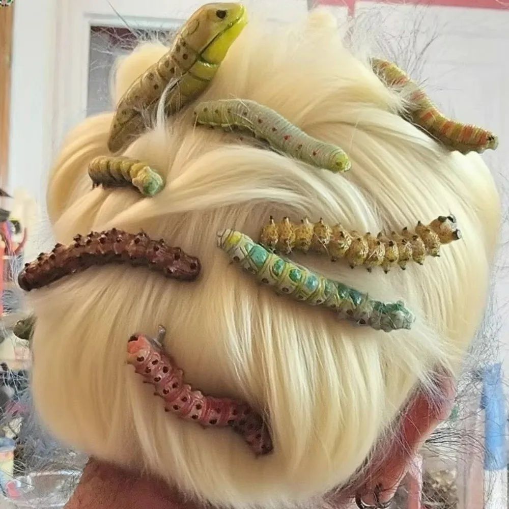 6/12Pcs Realistic Caterpillars Hair Clips Creative Funny Crawl Insect Hairpins Animal-shaped 3D Girl Scary Headwear Girls Gift