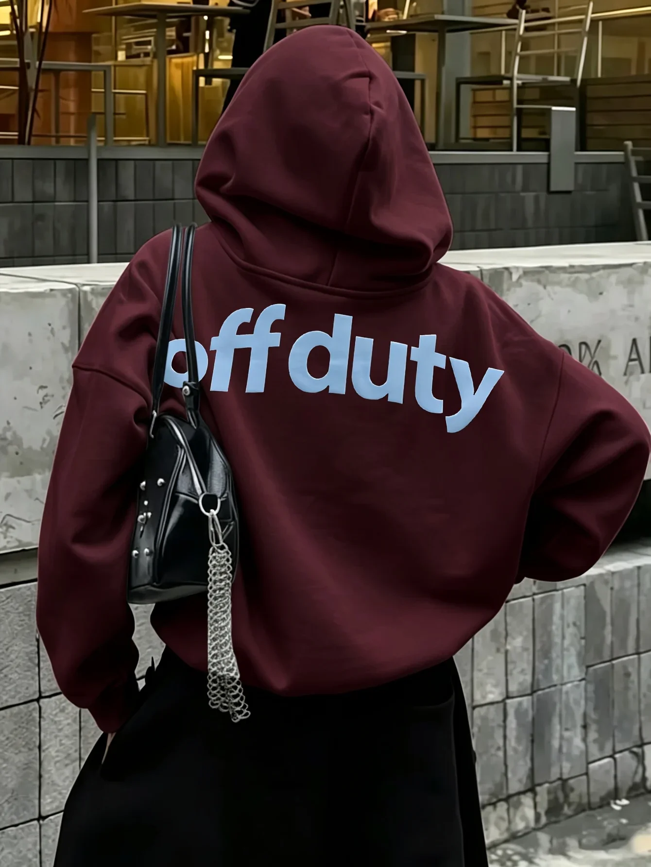 Unisex Off Duty Sports Hoodie Bold Letter Slogan Print Wine Red Oversized Pullover Streetwear Sweatshirt Spring Autumn