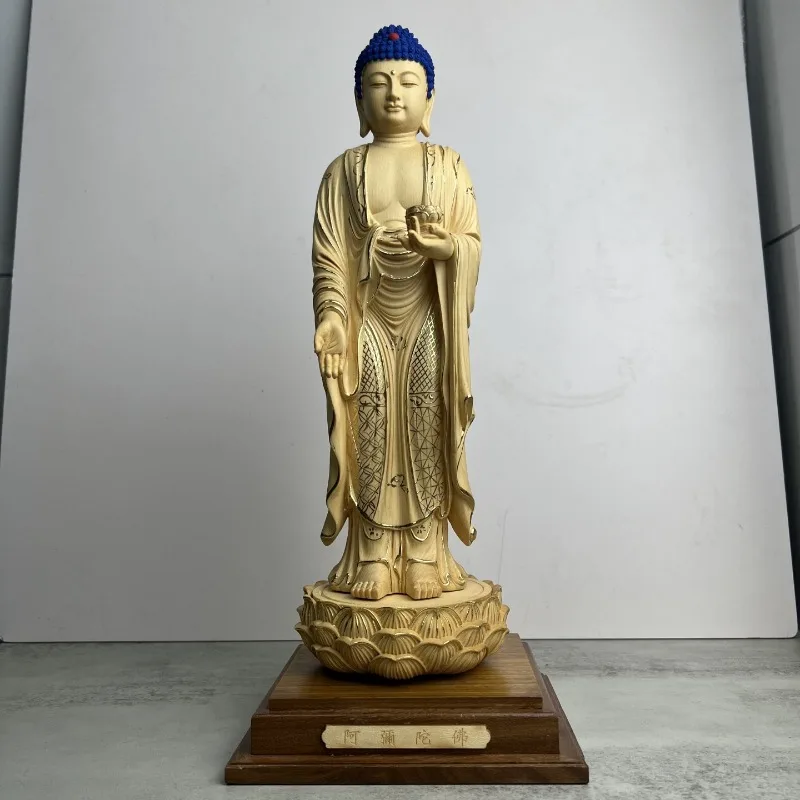 Hand-Carved Hinoki Wood Amitabha Buddha Statue - 15/17
