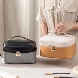 PU Compartment Cosmetic Bag Layered Large Capacity Toiletry Bag Travel Portable Handbag Waterproof Makeup Container for Woman