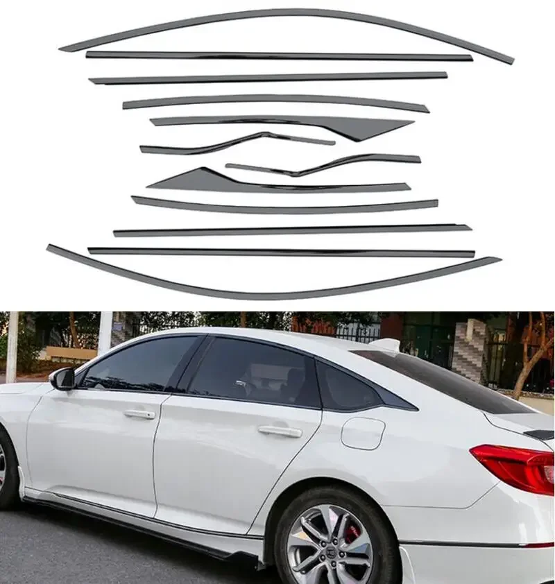 Black Full Window Sill Door Frame Center Pillars Molding Trims Cover For Honda Accord 2018-2022