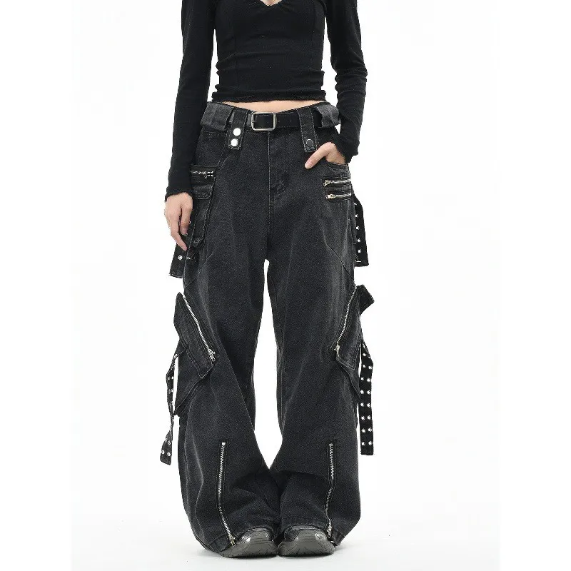 

American Subculture Workwear Jeans Men's Women's Loose Straight Leg Pants Multiple kets Zipper Fly Street Sle