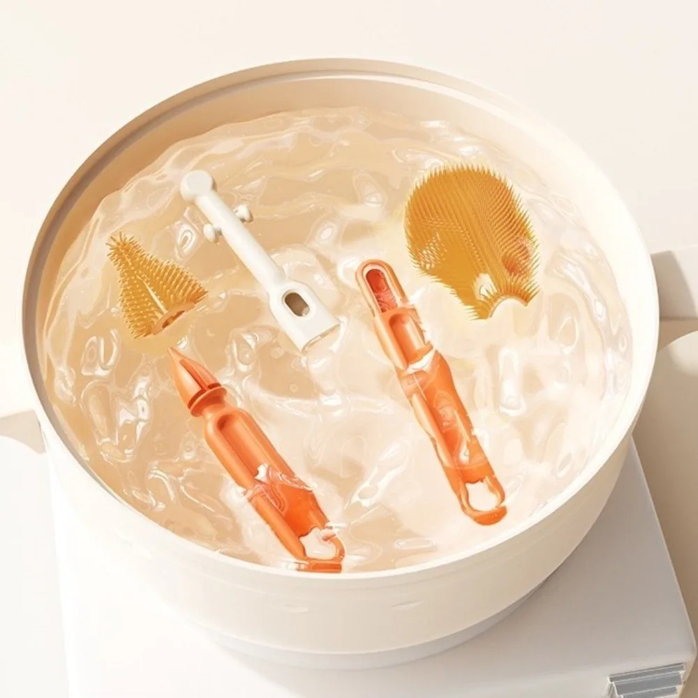5 في 1 مجموعة فرشاة للزجاجات الطفل توفير المساحة المدمج في استنزاف رف الحلمة القش تنظيف فرشاة تجفيف الرف المحمولة #4