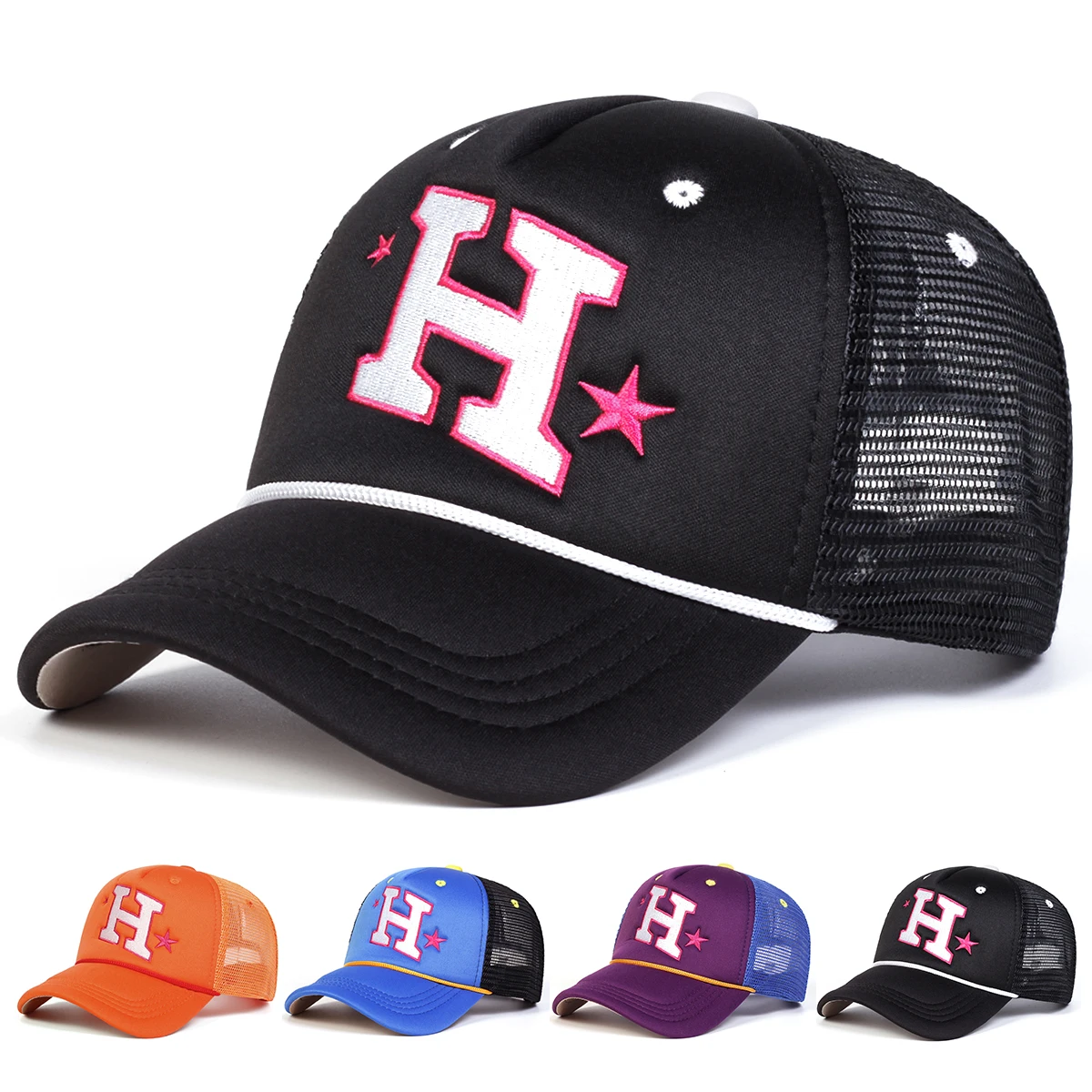 Unisex H Letter Embroidery Baseball Net Caps Spring and Summer Outdoor Adjustable Casual Hats Sunscreen Hat