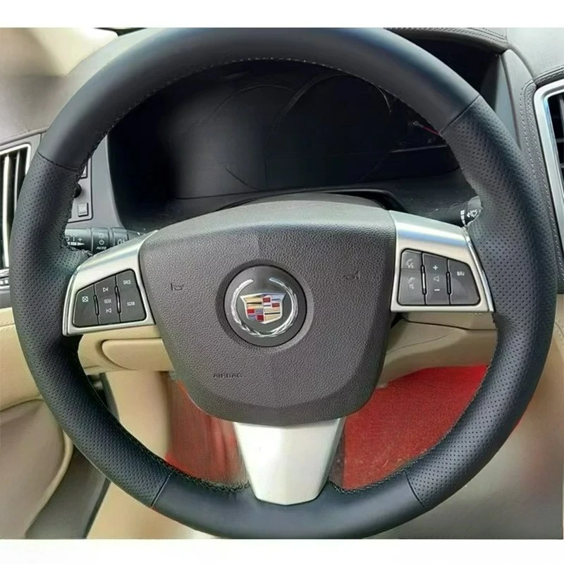 Hand-stitched renovation wear-resistant Non-slip white yellow leather steering wheel cover For Cadillac SRX 2010‑2016