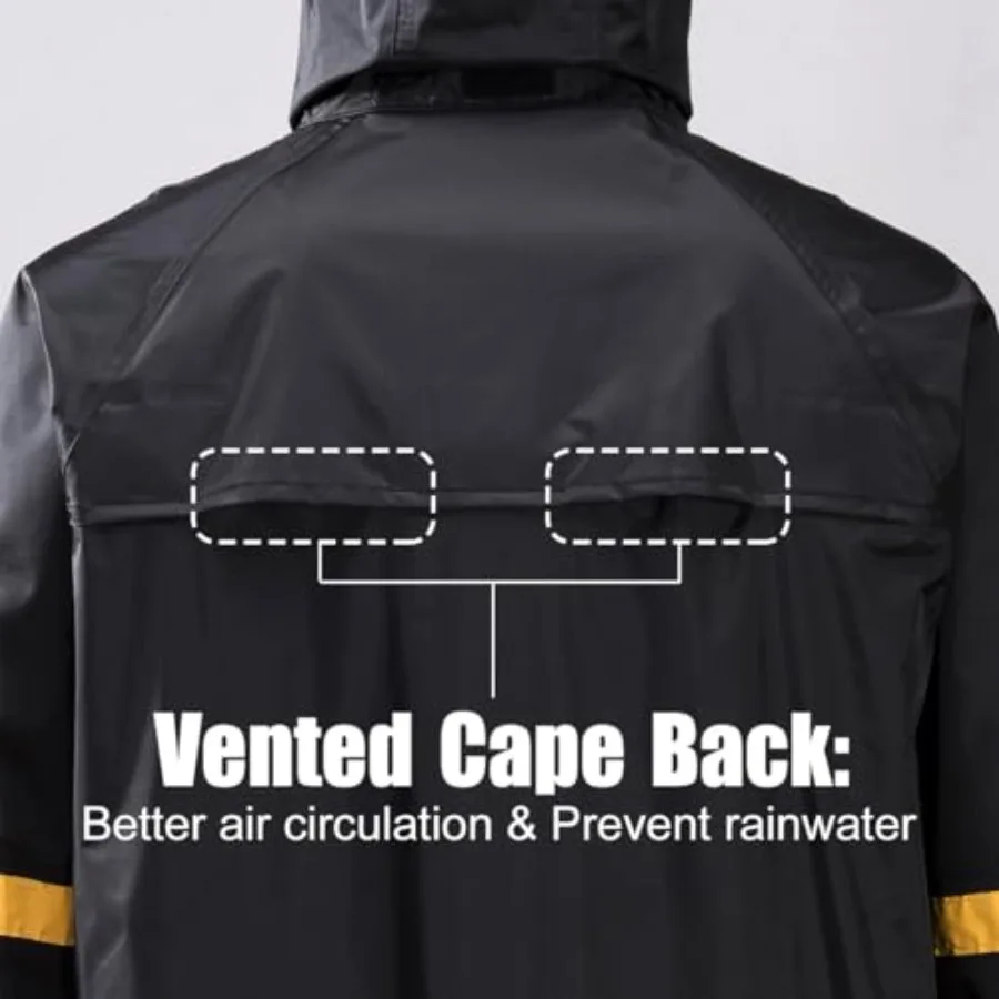 EI Sonador Classic Long Rain Coats for Men, Hooded Raincoats Rainwear for Waterproof Work, Breathable, Rain Jacket Poncho view 4