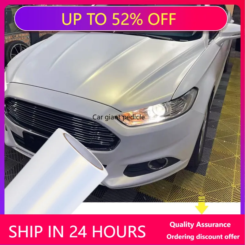 

Satin Ceramic White to Gold Car Wrap Film Auto Plastic Auto Plastic Assurance Air passage pattern Stickers Covering Foil Air