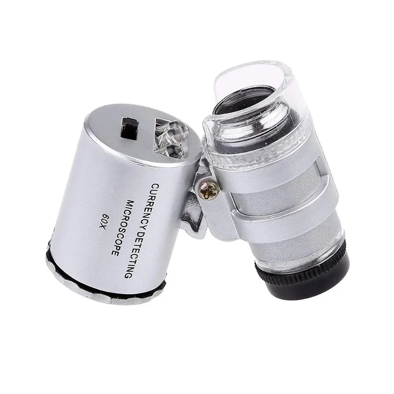 Mini 60X Microscope LED Jewelry Loupe UV Currency Detector Portable Magnifier Magnifying Eye Lens Magnifying Glass Loupe