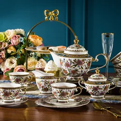 European Bone China Tea Set Coffee Set Caffè Americano Cup Set British Family Friend Afternoon Tea Flower Saucer