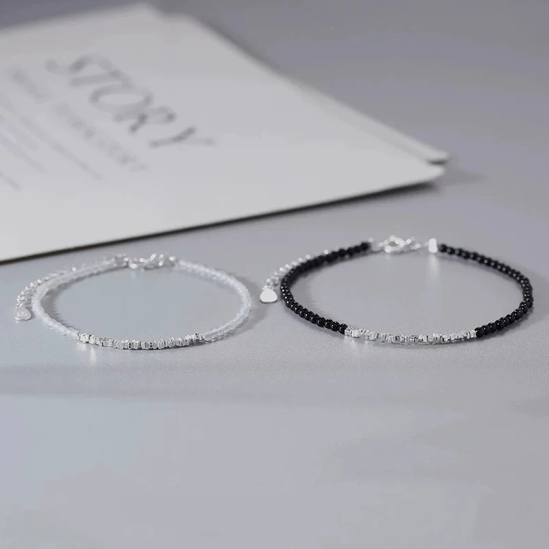 Couple Beads Bracelet for Women and Men Light Luxury High-End Feel Black White Beads Bracelets Valentine's Day Gift KOFSAC