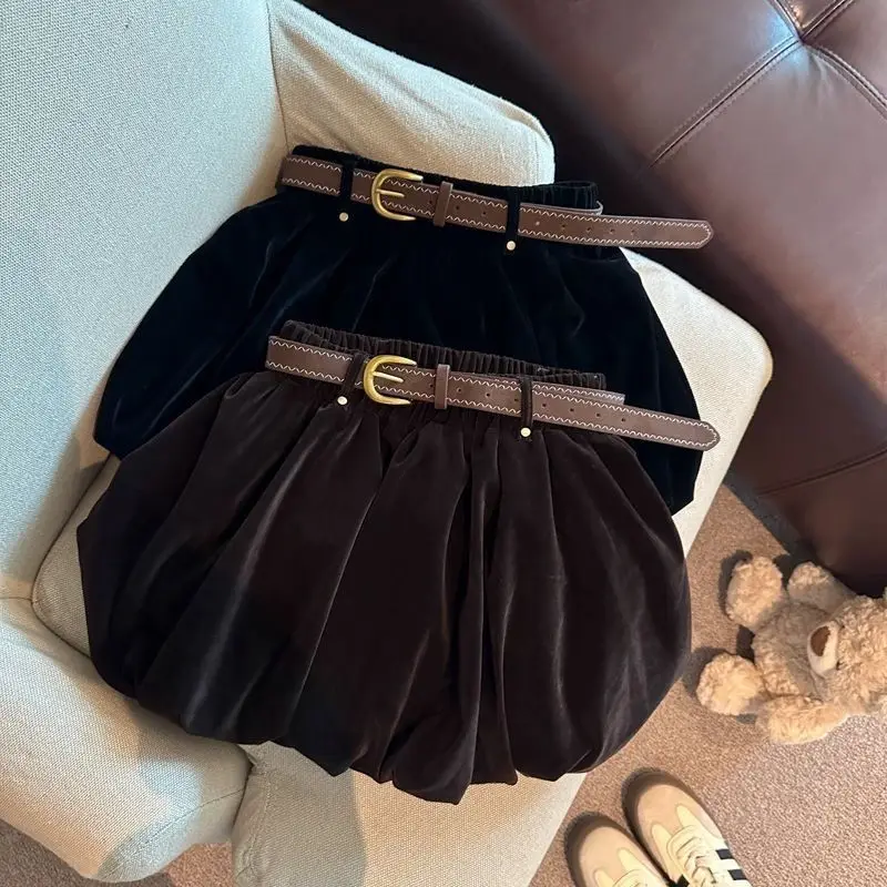 New Autumn Winter High-waisted Velvet Skirt Flower Bud Short Skirt Women Look Younger Slimmer Versatile Short Velvet Short Skirt