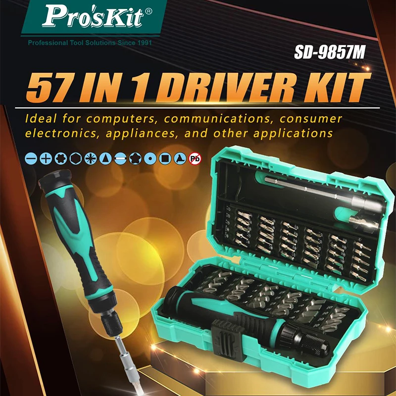 

Proskit SD-9857M 57In1 Screwdriver Tool Set Precision Screwdriver Bits Electronic Bits Extension Bar Phone Tablets Repair Tools