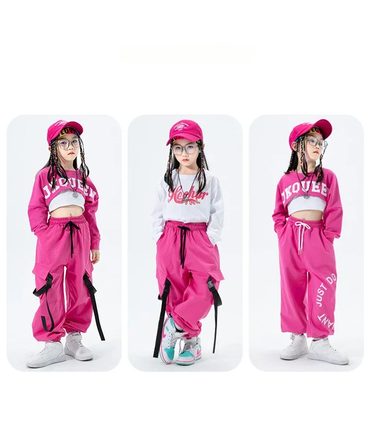 Girls Jazz Dance Performance Dress Girls Hip-hop Suit Cool Belly Button Exposed Clothing Children's Hip-hop Fashion Clothes 2024