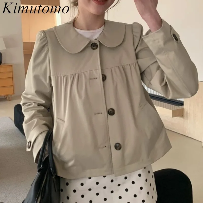 Kimutomo Women Jackets Peter Pan Collar Autumn New Fashion Elegant Long Sleeve Vintage Y2k Aesthetic Harajuku Coats Female