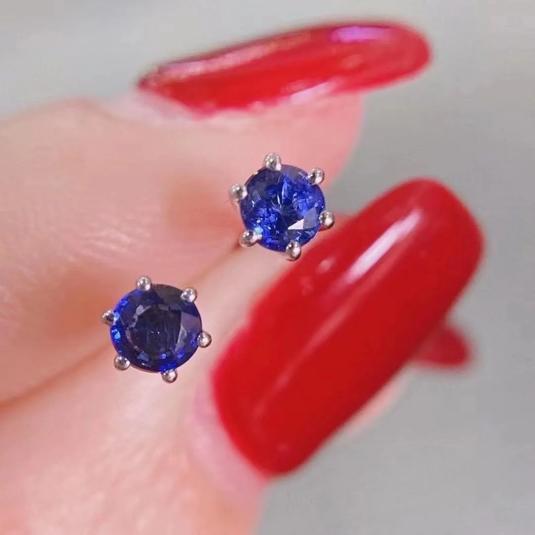 Genuine Sapphire Gemstone Earrings Deep Royal Blue Radiant S925 Sterling Silver Majestic Elegant Women Party Jewelry