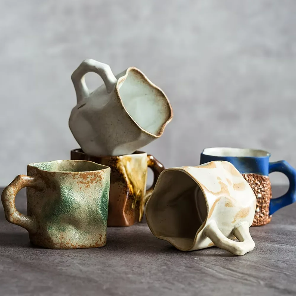 

Retro Irregular Ceramic Coffee Mug Pottery Crockery Reusable Coffee Cup Mugs Gift