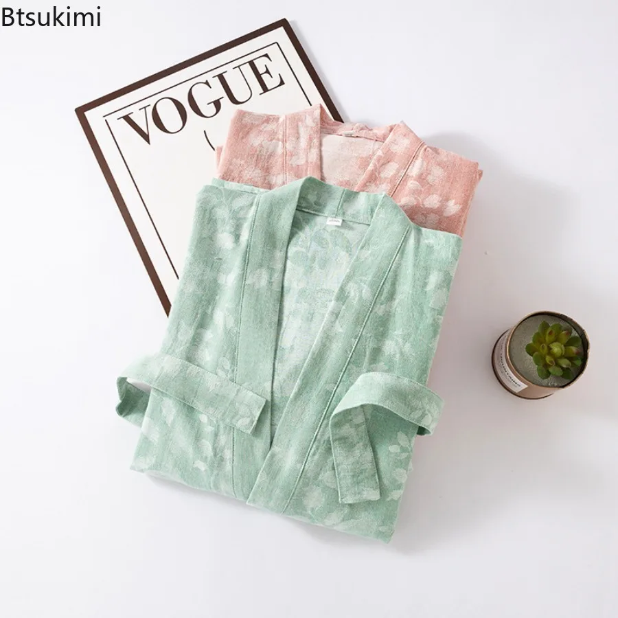 Cotton Linen Nightgown Women's Spring and Summer Thin Robes Bathrobes Female Casual Nightgowns Comfortable Breathy Home Robes