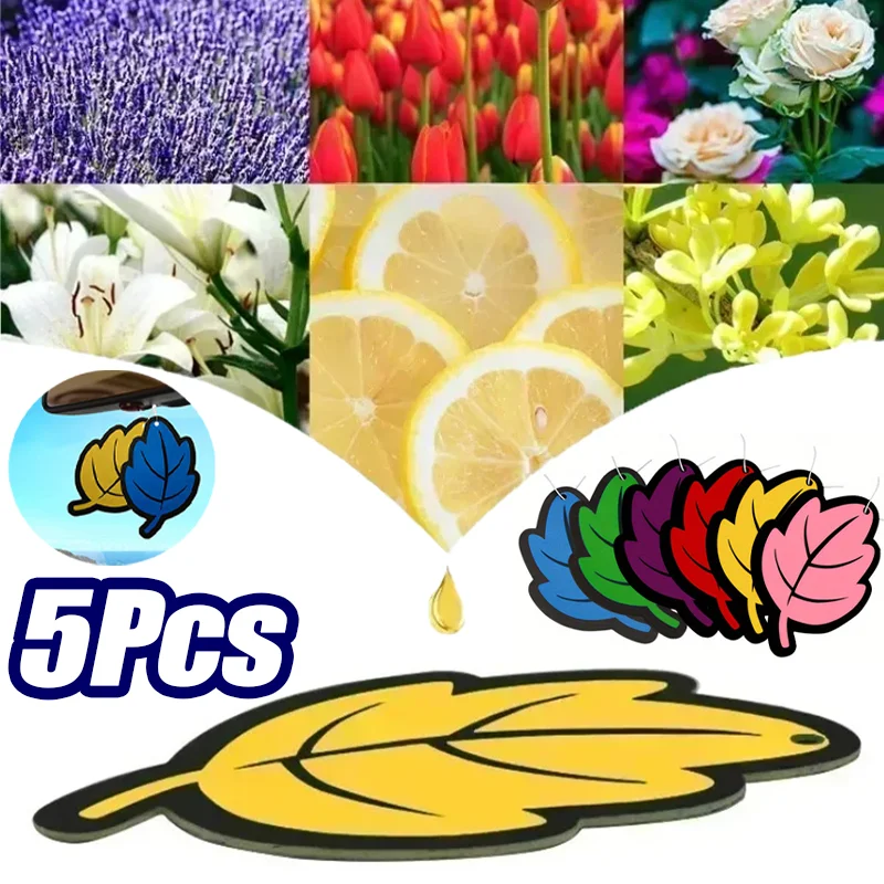 

5Pcs Natural Scented Tea Paper Air Freshener Car Hanging Vanilla Perfume Fragrance Leaf Shape Tablet Car Interior Accessories