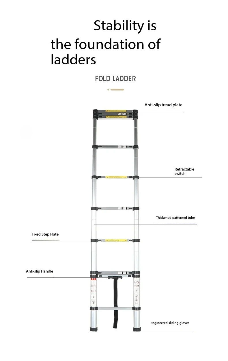 10 Step 2.9 Meter Aluminum Telescopic Ladder - Household Folding Bamboo Ladder for Hardware Use