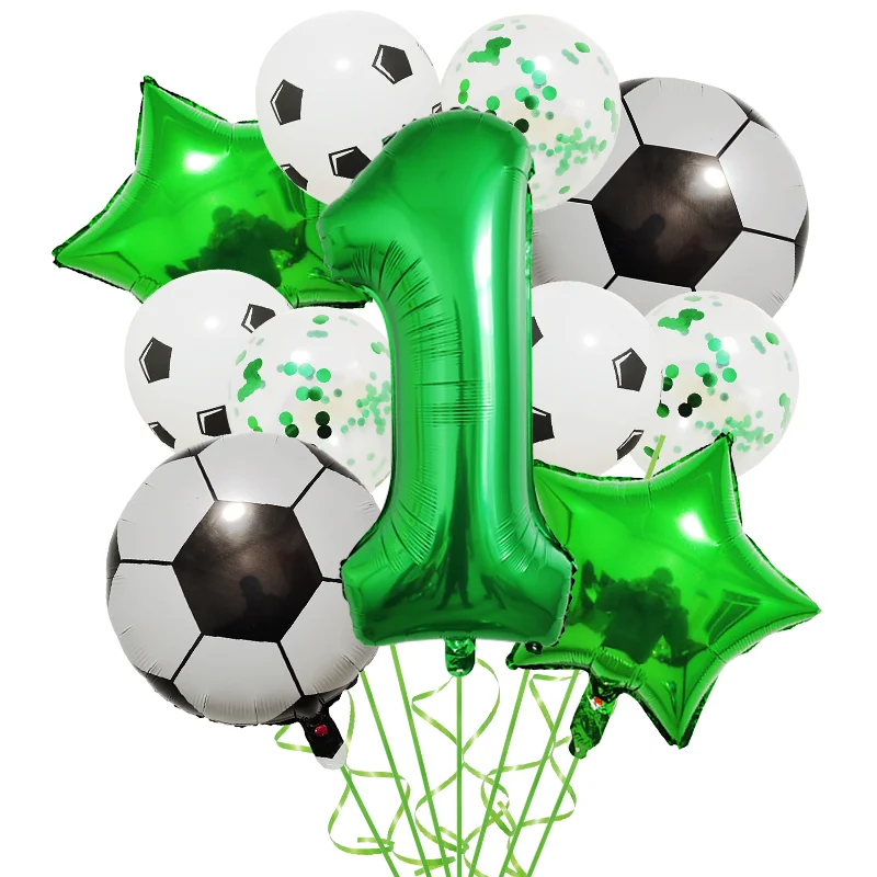 11Pcs Air Helium Foil Football decorazioni per feste di compleanno palloncini Kids Boy 32 pollici Green Blue Number Ball forniture per feste di