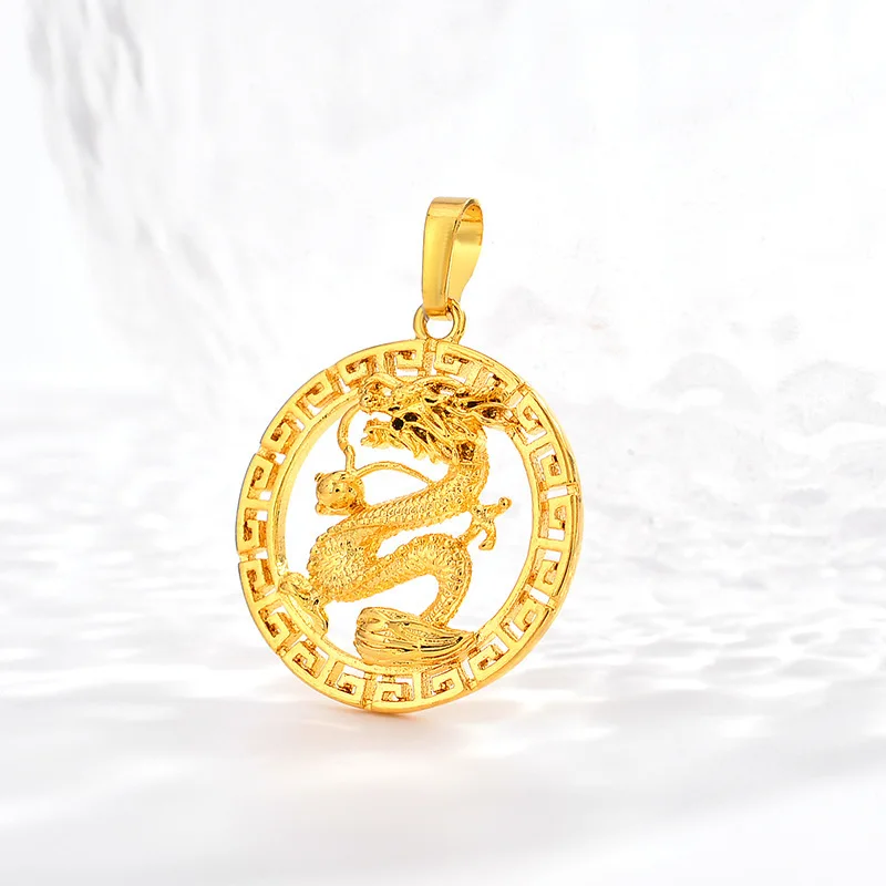 Fine AU999 gold pendant pattern real gold dragon male and female couple neck jewelry 24k dragon year zodiac pendant