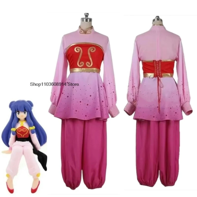 Anime Ranma Shampoo Cosplay Costume Wig  ½ Women Cheongsam Style Stand Up Collar Long Sleeves Shirt Tube Top Pants Custom Size