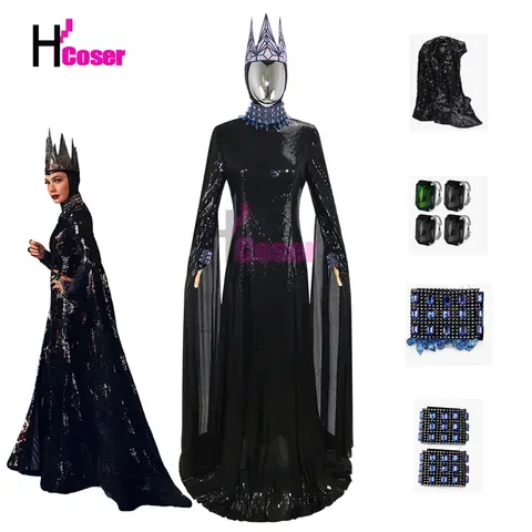 Evil Queen-kostym för kvinnor Halloween Gotisk lång klänning med kronhalsband Snövit Skurk Cosplay-outfit för festmaskerad 6 best sales ond drottning kostym - №5