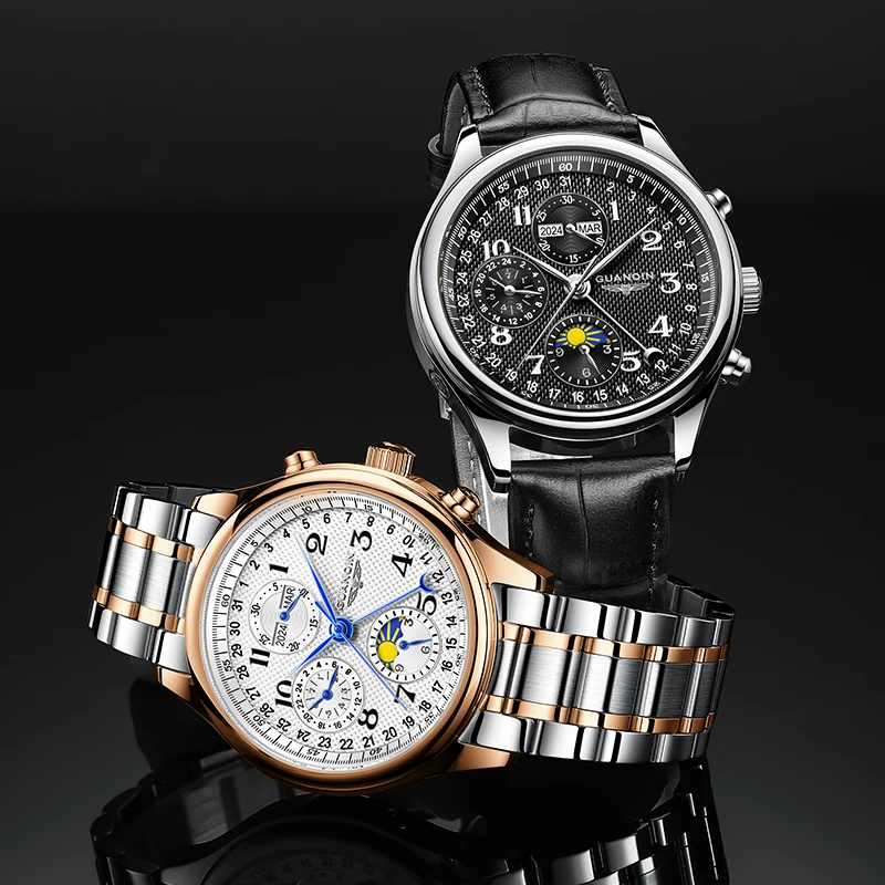 GUANQIN メンズ腕時計自動機械式時計スイス品質ビジネスファッショナブルな多機能防水腕時計