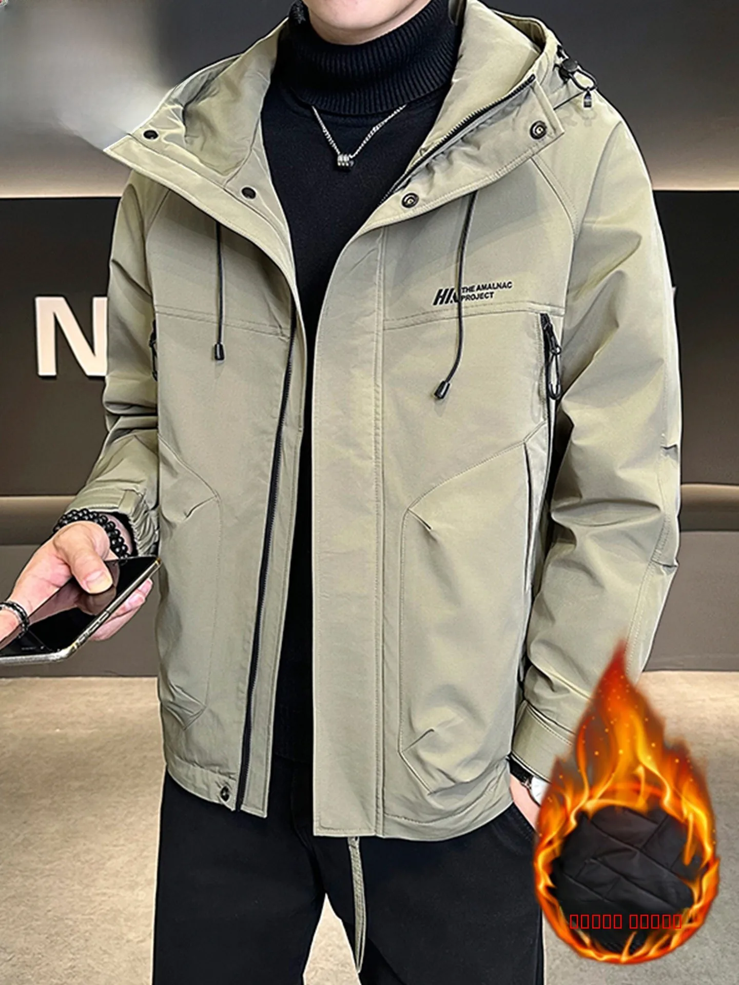 

Pierre Cardin Men's Hooded Jaet Double Cotton Filling Warm Workwear Cotton Jaet Windproof Casual Sle Long Sve Zipper...