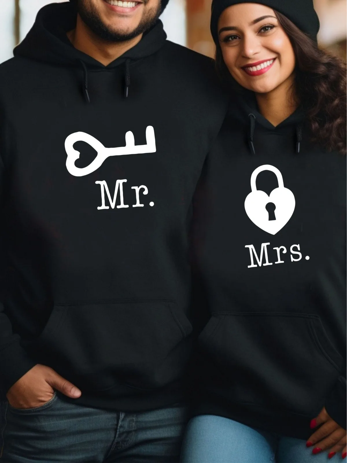 Sweat-shirt à capuche pour Couple, 1 pièce, avec motif de clé et de serrure, Design assorti, confortable et ample, cadeau, hauts pull
