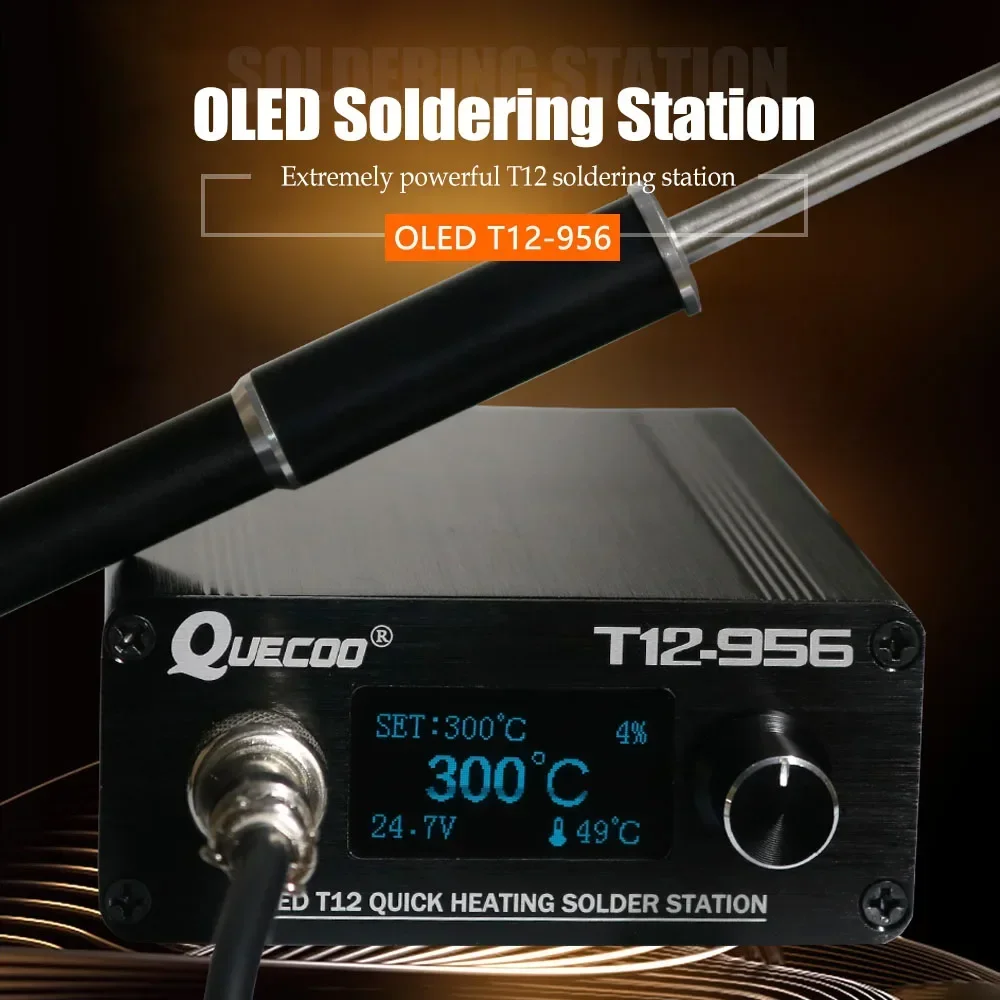 

NEW QUECOO T12-956 Soldering Digital Station Electronic Soldering iron OLED 1.3inch with Black M8 handle and T12 soldering iron