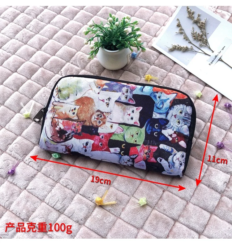 Kawaii Black Cat Moon Print Wallet Women Coin Money Bags ID Credit Card Earphone Phone Holder Clutch Bag Casual Long Purses Gift