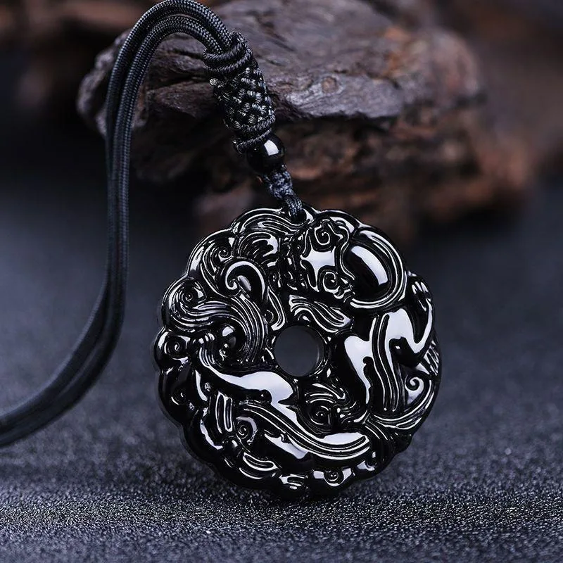 

Подвеска-оберег из обсидиана Пи Сю, мужские и женские ожерелья, модные украшения.