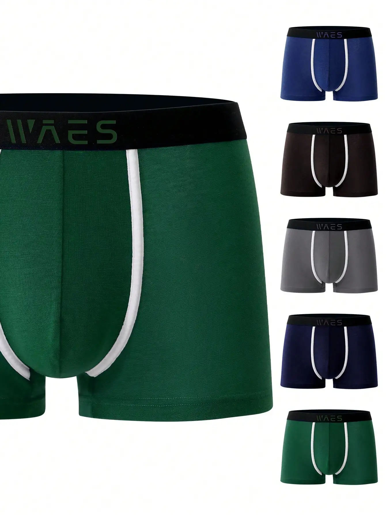 

5 Pcs Men Solid Color Boxer Briefs With Letter Waistband