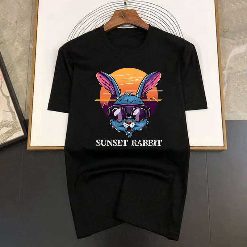 SUNSET RABBIT 100% Cotton Printed Fashion Men's and Women's Brand T-shirts Short Sleeved Summer Kawaii Anime Casual clothing