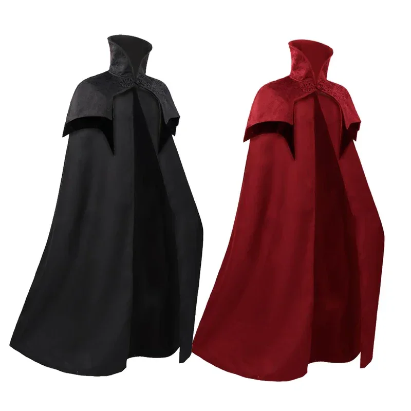 Cosplay de Halloween hombre Medieval Steampunk Noble gótico capa larga dobladillo grande capa de vampiro Poncho Darcula vestido de carnaval fiesta