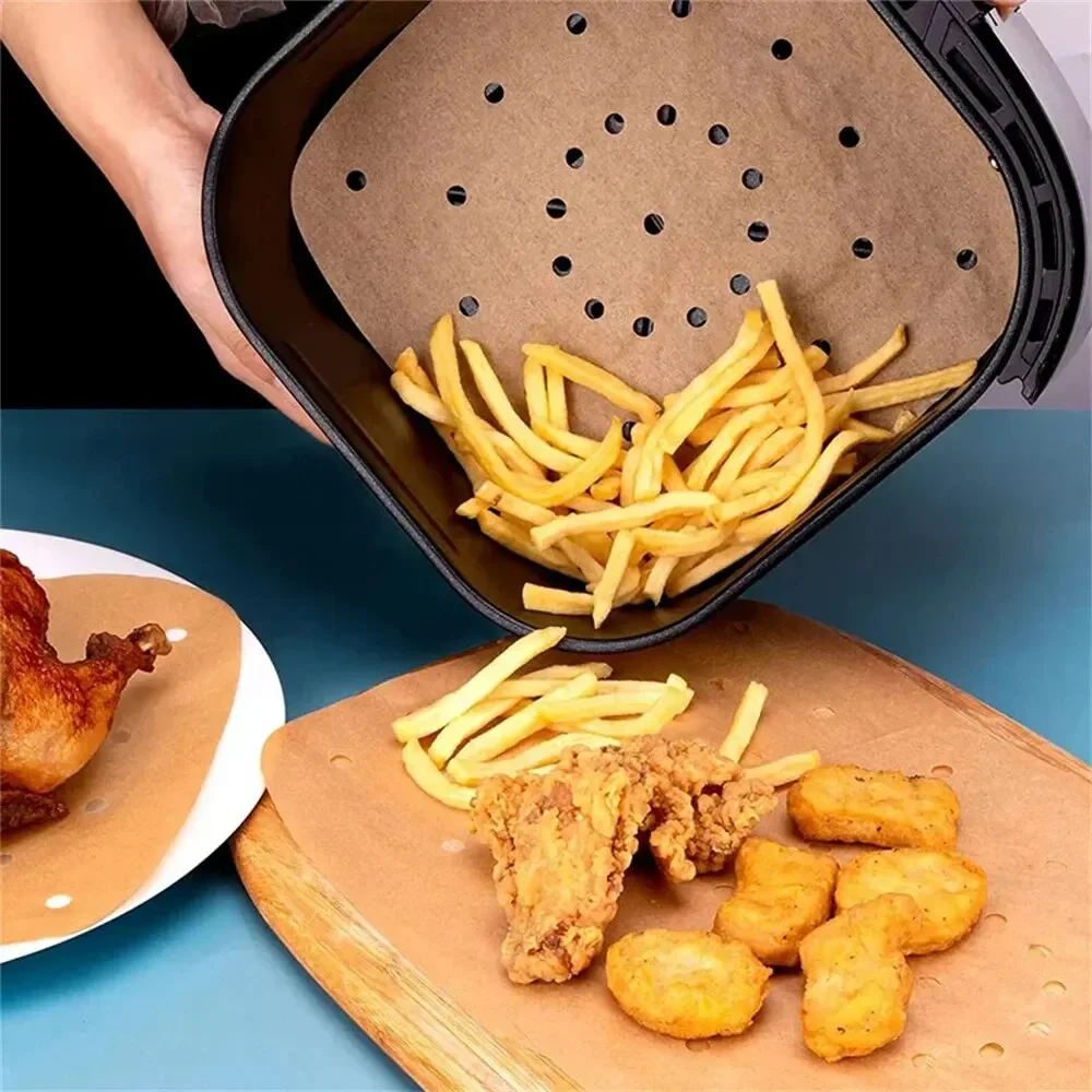 

100PCS Air Fryer Paper Disposable Steamer Liners Kitchen Bakeware Papers Baking Non-Stick Steaming Mat Oil-absorbing Paper