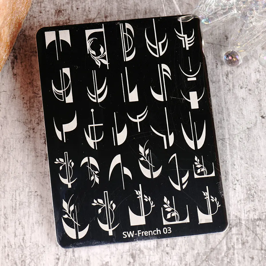 French Design Nail Art Stamping Plates Template Form Geometric Wavy Line Flower Leaf 3D Image Stencil Mold Printing Tools KESW