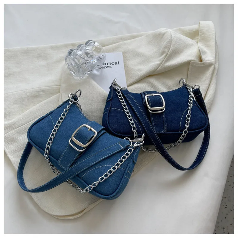 Female High Quality Luxury Designer Ladies Handbag Cowboy Casual Shoulder Underarm Bag New Fashion Small Square Bag for Women