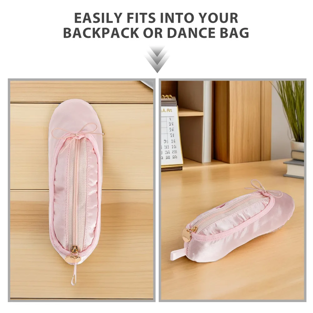2Pcs Ballet Shoe Makeup Pouch Satin Finish Dance Shoe Pencil Bag Multi-Functional Brush Storage for Girls