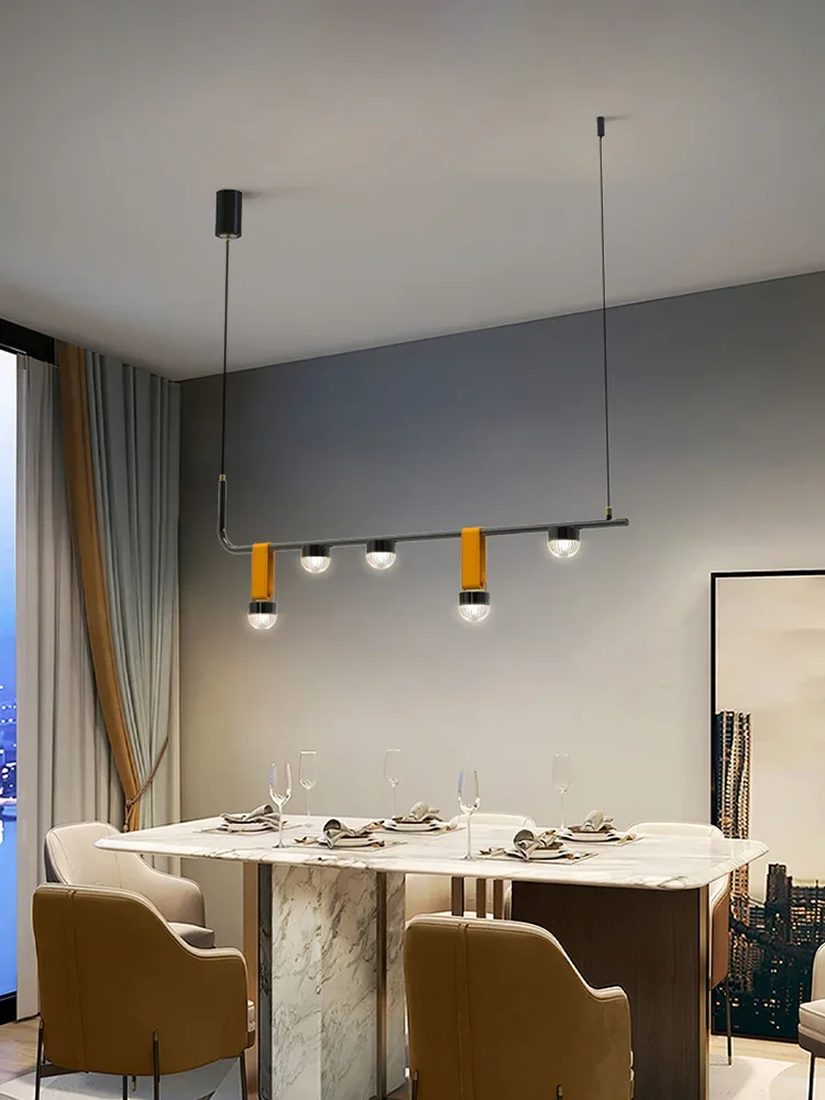 Lampu gantung langit-langit ruang makan, lampu cahaya liontin Nordik untuk pulau dapur Modern LED kulit