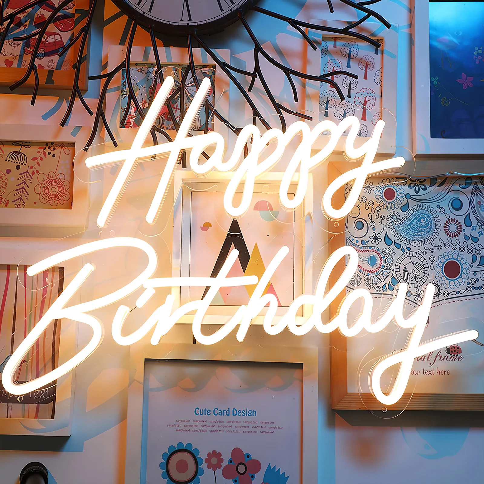 Enseigne néon Joyeux Anniversaire, lettres lumineuses LED USB, lumière chaude, pour chambre, fête, décoration murale, décoration intérieure