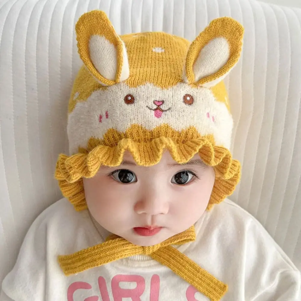 

Cute Rabbit Ear Baby Knitted Hat Warm Soft Infant Beanie Hats Solid Color Thicken Kids Pullover Cap Outdoor