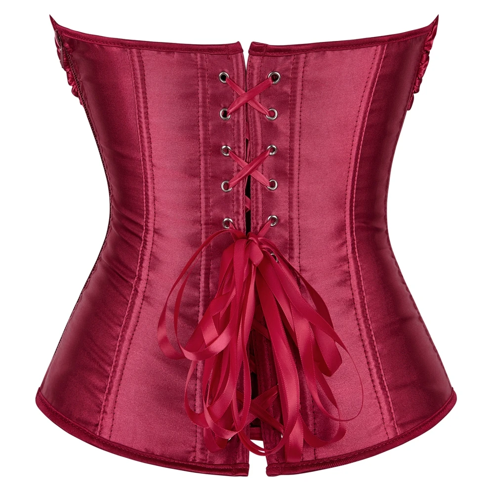 Victorian Corset Top Plus Size Women Bustier Overbust Sexy Floral Lace Up Vintage Satin Lingerie Gothic Costumes Black Red White