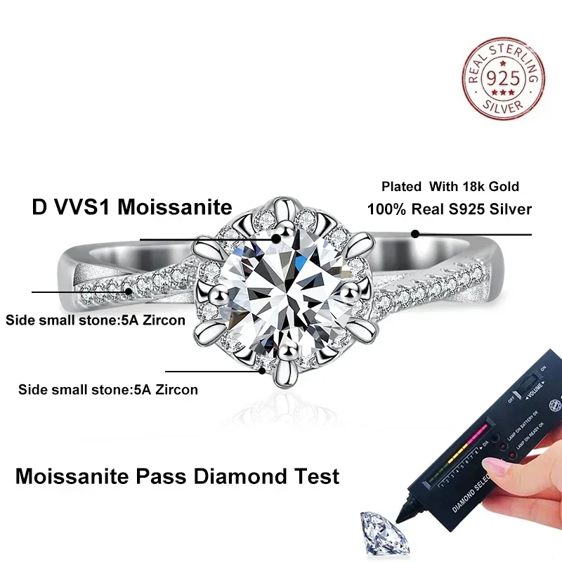 Neequer1ct-Bagues en diamant Moissanite pour femme, alliance en argent regardé 925 avec plaqué or blanc, bague de fiançailles