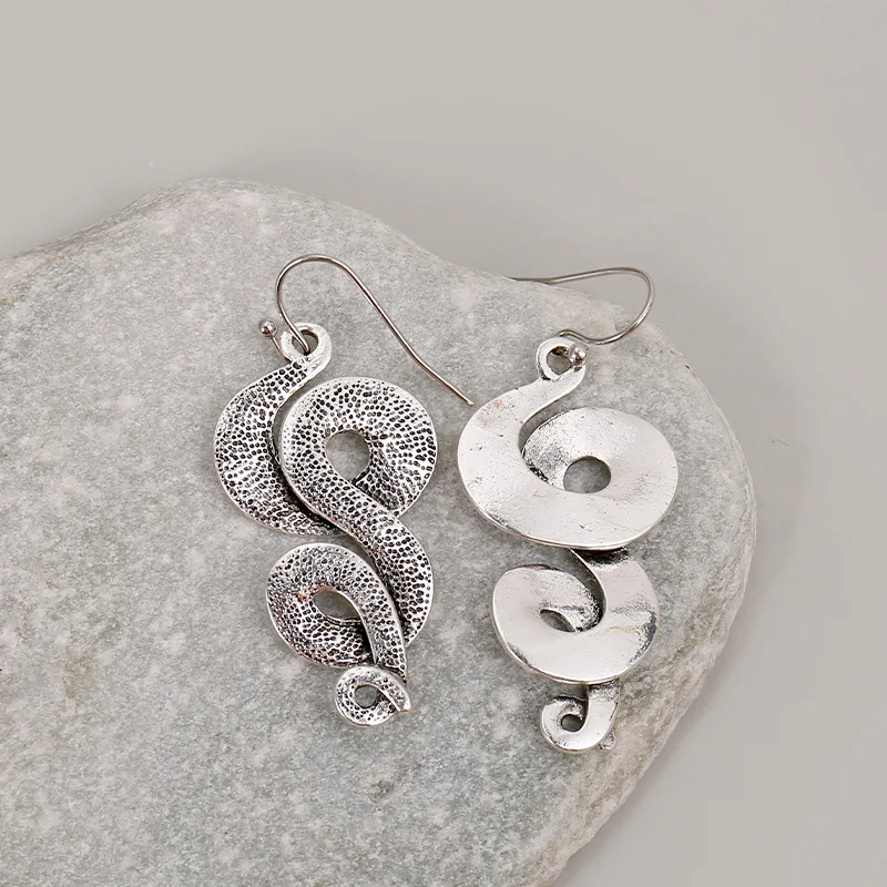 Triple Curl drop Earrings - silver color Snake earring