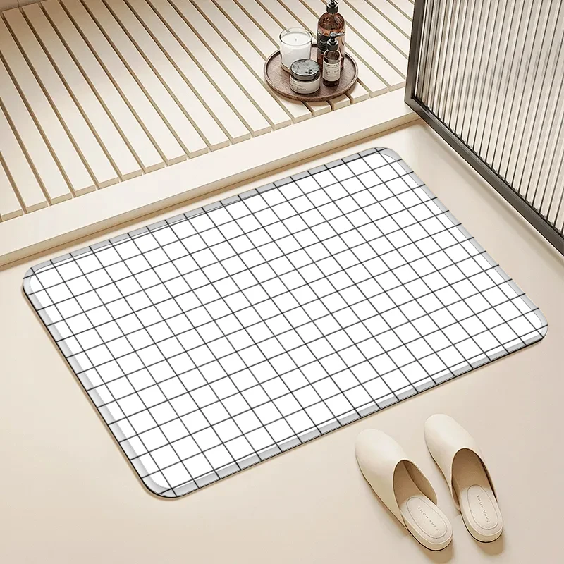 

Black White Grid Door Mat Non-Slip Absorbent Floor Rug for Home Bathroom Kitchen Entrance Decor