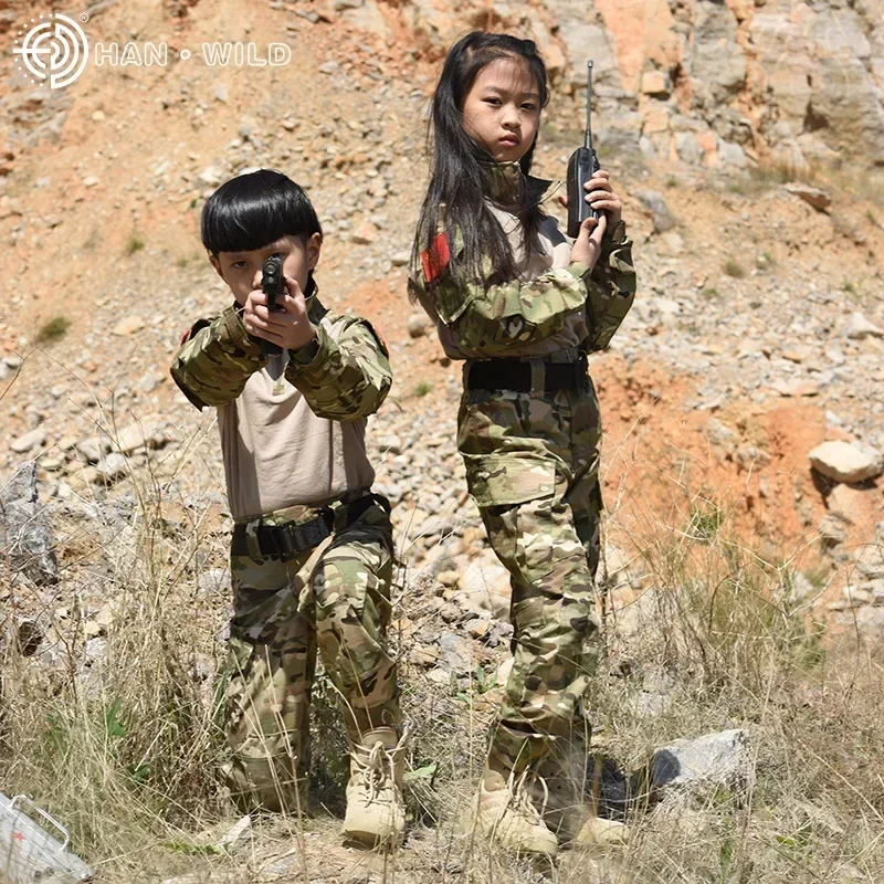 Kids Uniform Hunting Clothing Sets Children Airsoft Camouflage Hiking Jackets 2024 Outdoor Sport Suit