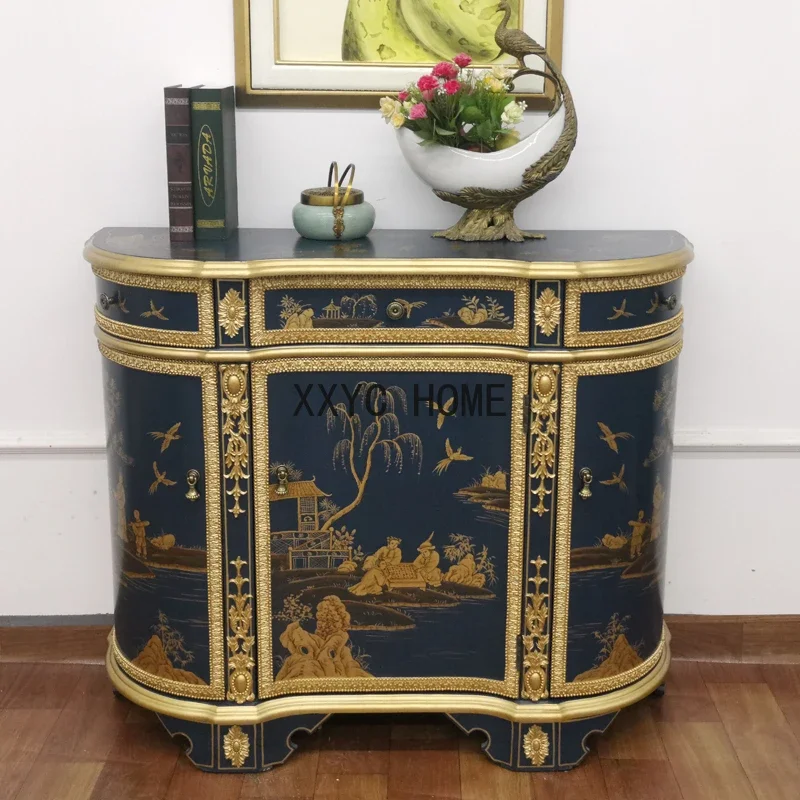 Geschilderde Retro Woonkamer Entree Kast Halve Cirkel Opslag Curio Kast Europese Kleine Zijkast Nieuwe Chinese Stijl